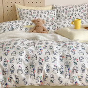 大熊猫可爱卡通床上四件套纯棉斜纹，全棉清新宿舍，单人床单被套1.5m