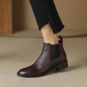 英伦女短靴低跟牛皮40-42大码秋冬靴真皮靴单靴大号套筒女靴
