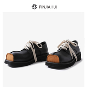 pinjiahui小众设计帅气英伦风系带，牛津鞋猪嘴德比鞋真皮小皮鞋女