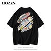 HOZZS/汉哲思彩色趣味卡通涂鸦字母印花宽松休闲短袖T恤 男女同款