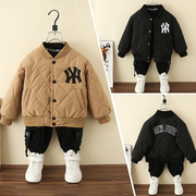 2024年秋冬男小童宝宝加棉夹克上衣加厚棒球外套儿童衣服