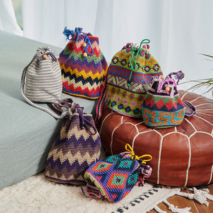 危地马拉编织桶包民族流苏，手工编织水桶女包波，wayuu西米亚度假风