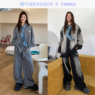 YANAG领带装饰卫衣衬衫牛仔腰头拼接阔腿裤CHENSHOP设计师品牌