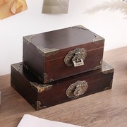 樟木复古带锁盒子香樟木密码木箱木盒收纳木质实木储物箱子收纳盒