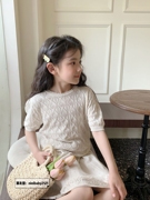 女童春夏 儿童法式针织镂空套头短袖上衣针织+半裙短裙套装