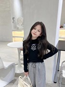 女童长袖T恤2022秋季儿童上衣弹力棉珍珠圆领针织打底衫韩版