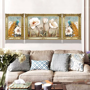 欧式客厅装饰画孔雀花卉风景三联沙发背景墙简欧餐厅壁画玄关油画