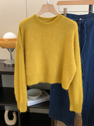 今年流行毛衣短款马海毛黄色，软糯宽松温柔针织衫，上衣女秋冬季