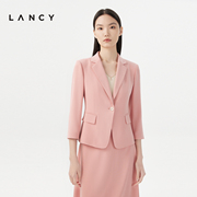 lancy朗姿女装2023夏季粉色，西装外套女收腰显瘦职业西服套装