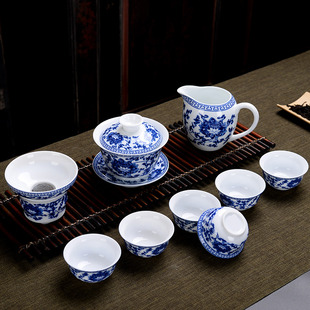 青花瓷茶具套装家用整套陶瓷，功夫茶具白瓷泡，茶器盖碗茶杯办公