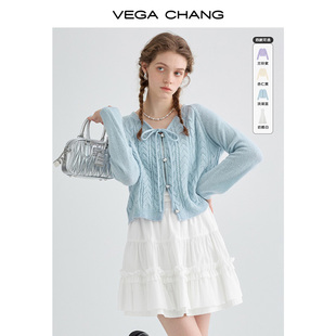 vegachang连衣裙套装女春装，2024甜美针织衫，+蕾丝吊带连衣裙