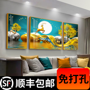 客厅装饰画轻奢现代简约挂画沙发背景墙壁画，大气新中式北欧三联画