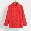 折扣女装风衣纯色英伦，风气质双排扣斜插袋，通勤春秋红色外套