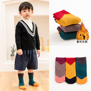 三双装儿童袜子秋冬季纯棉，加厚保暖毛圈袜，可爱卡通中筒宝宝毛巾袜