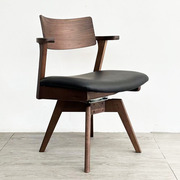 出口日本实木转椅餐椅纯实木皮软包胡桃木扶手书桌椅水曲柳靠背椅