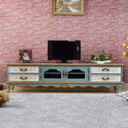 美式田园电视柜 地中海蓝白色客厅电视柜欧式实木靠墙1.8米电视柜