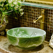 欧式台上艺术盆小号陶瓷，台上盆卫生间洗手盆圆形，面盆家用台盆35cm