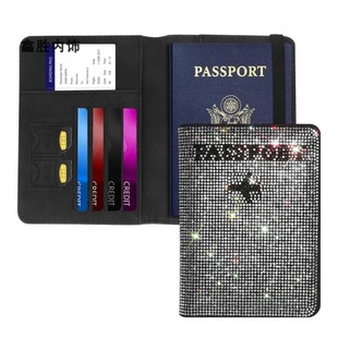 烫钻石女士钥匙钱包护照持有人盖旅行护照盒妇女皮革闪亮水钻卡盒