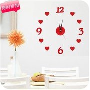 红色心形粘贴时钟个静音客厅钟表墙O钟创意婚房艺术挂钟