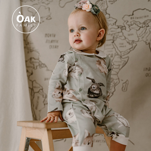 oakfamily婴儿连体衣，春季新生儿纯棉，宝宝爬服