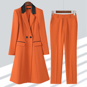 橙色西装外套女秋冬季通勤中长款风衣，2024售楼部经理职业套装