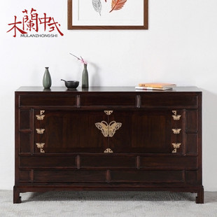 新中式古典家具玄关储物柜榆木，实木铜饰明清风格，鞋柜电视柜餐边柜
