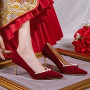 红色高跟鞋女结婚鞋禾秀婚纱，两穿订婚新娘，鞋子高级感平时可穿中式