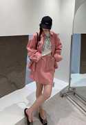 欧洲站韩系春季粉色衬衣半身裙套装2024中长款上衣裙子两件套