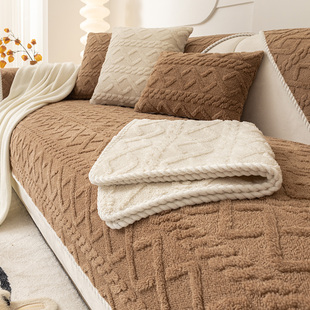 撸猫感简约沙发垫四季通用沙发套罩毛绒加厚坐垫子冬季防滑盖布巾