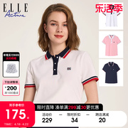 ELLE Active夏季白色修身短袖polo衫女休闲翻领运动棉质t恤上衣