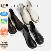乐小希弹力裸靴2023年韩版瘦瘦靴低跟马丁靴秋冬平底短靴子女