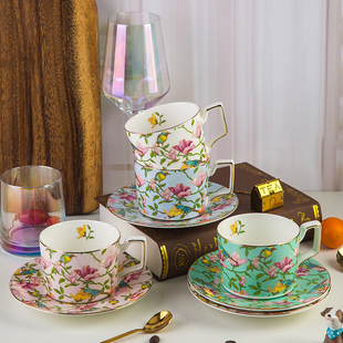 创意骨瓷杯碟套装欧式咖啡杯英式田园风陶瓷下午茶红茶花茶杯子