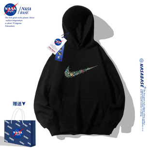 NASA联名黑色潮牌卫衣男连帽2023美式宽松青少年秋冬款外套