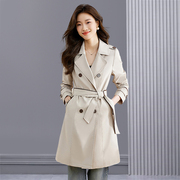 高级感韩版风衣女款2024春秋季中长款垂感外套小个子大衣收腰
