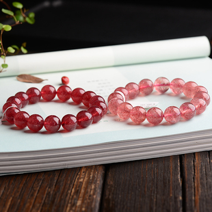 天然俄罗斯深红绿草莓晶手链，8-16mm手串男女，款水晶饰品半宝石