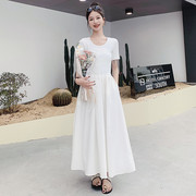 白色法式针织拼接连衣裙女2023夏季气质显瘦女神范修身长裙子