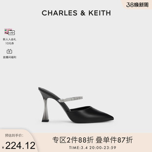 CHARLES&KEITH春夏女鞋CK1-60361442亮钻绊带尖头高跟凉鞋女
