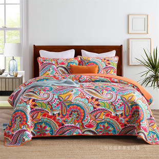 外贸美式双面纯棉绗缝三件套韩国高档床盖欧式四季通用榻榻米床单