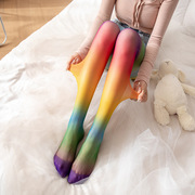 梓翎日系彩虹袜子女薄款个性条纹彩色，春秋渐变连裤袜派对丝袜