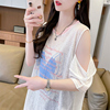 个性露肩短袖t恤女夏季韩版宽松大码女装，中长款设计感小众上衣服