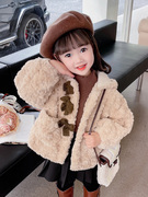 女童毛毛衣(毛毛衣)外套，秋冬2023宝宝洋气冬季儿童，加绒加厚冬装羊羔绒