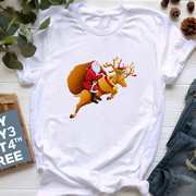Merry Christmas TShirt Women 时尚圣诞老人和麋鹿印花短袖T恤
