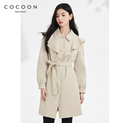 missCOCOON复古荷叶边灯笼袖时尚风衣春款经典系带外套