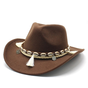 西部牛仔民族风毛呢爵士礼帽时尚凹凸顶男女毛毡帽Cowboy Hat