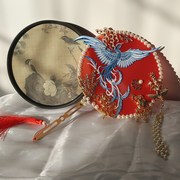 中国风凤凰秀禾服新娘团扇，古典婚礼物手捧花成品，喜扇子diy材料包