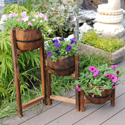 花盆木桶圆桶三层可折叠花架落地防腐木花槽阳台花架多肉植物特色