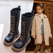 女童高筒靴加绒儿童长筒靴，6到12岁3小孩靴子，英伦中大童二棉马丁靴