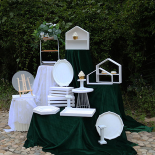 极速白色木质甜品台展示架套装户外草坪婚礼甜品架派对布
