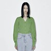 ryanj韩国小众，设计感开衫毛衣草绿色针织衫，拼接针织衫短款小个子