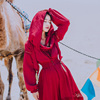 新疆迪拜沙漠云南旅拍度假裙复古民族风红色大摆连衣裙子显瘦长裙